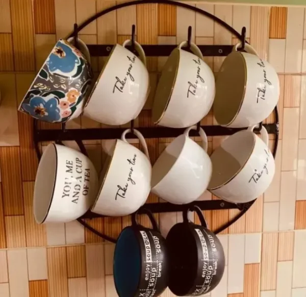Wall-Mounted Metal Mug Rack with 10 Hooks
